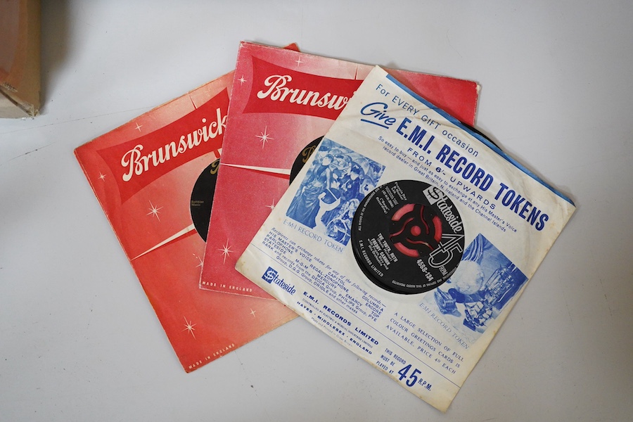 Three boxes of 7 inch singles, all on Atlantic, Brunswick and Stateside record labels, artists include; Otis Redding, the Drifters, Iron Butterfly, Aretha Franklin, King Curtis, the Vanilla Fudge, Wilson Pickett, Sony an